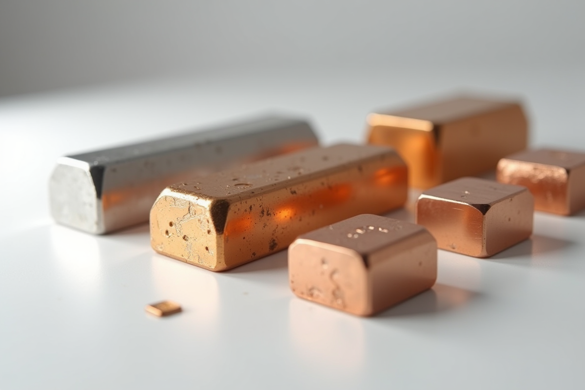 Sélection de lingots de métaux purs cuivre aluminium titane