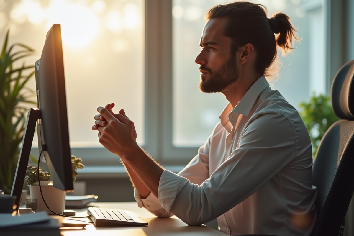 Employe de bureau se massant le poignet fatigue