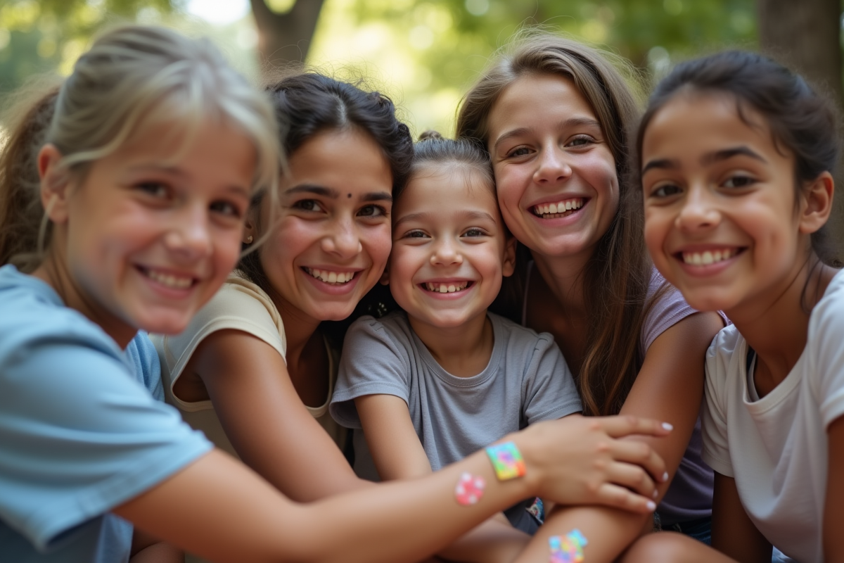 Groupe de personnes souriantes après vaccination en plein air