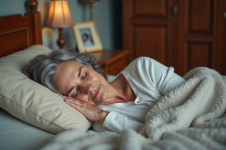 Femme âgée dormant paisiblement dans sa chambre chaleureuse