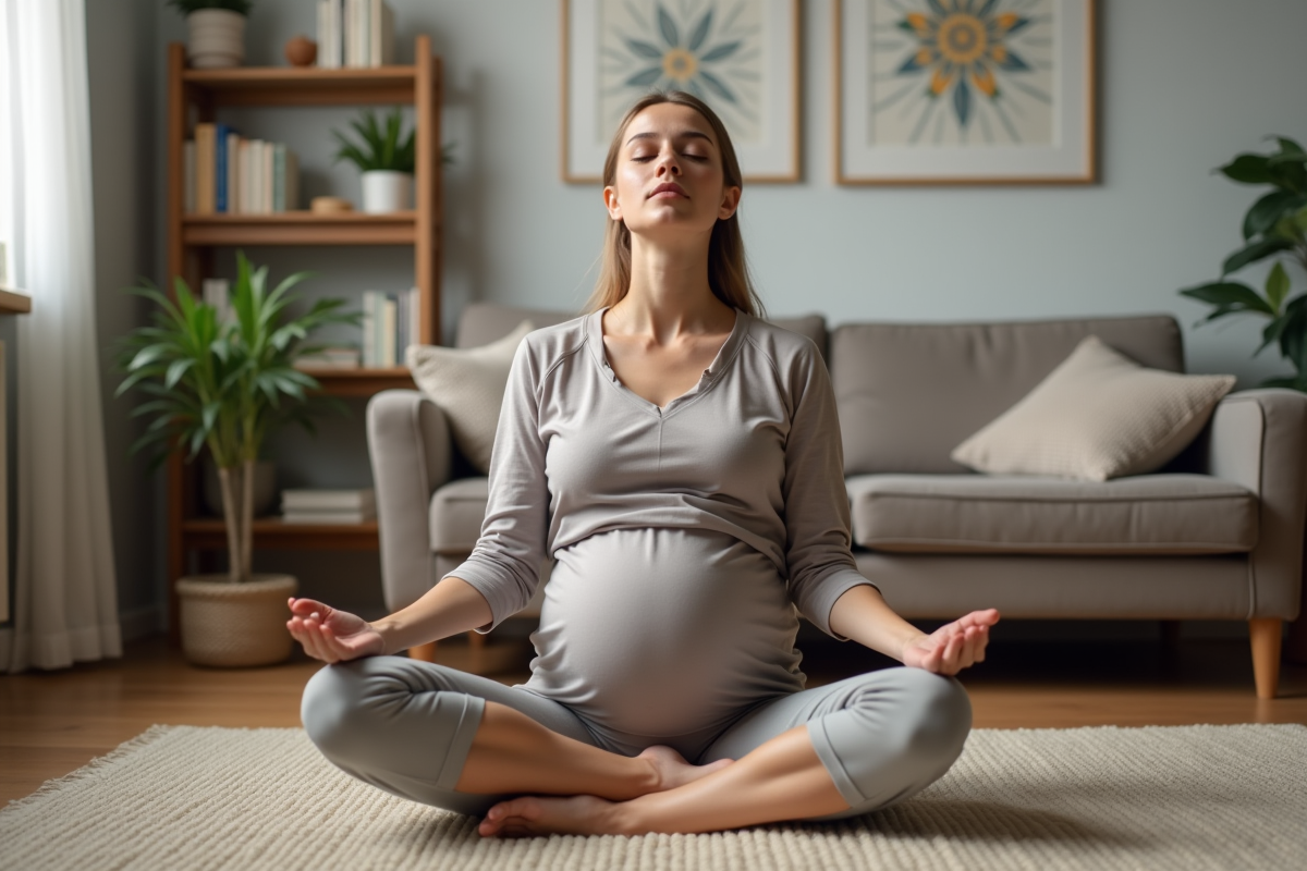 Femme enceinte en tenue de sport en matinée