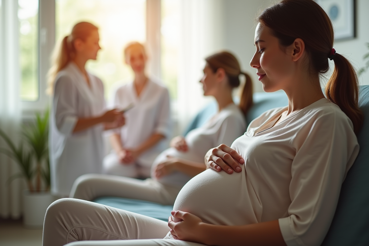 Femme enceinte calme dans une salle de maternité moderne