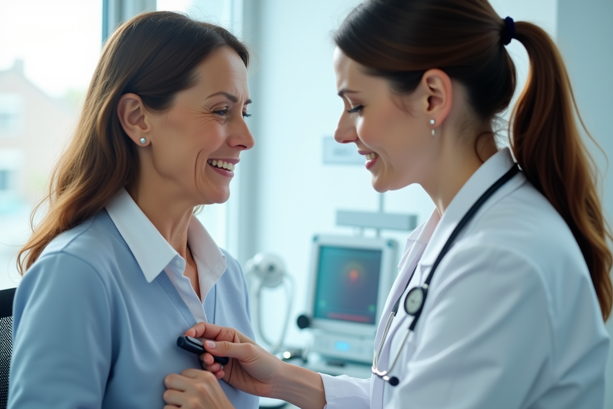 Jeune medecin controlant le pouls d une femme fatiguee