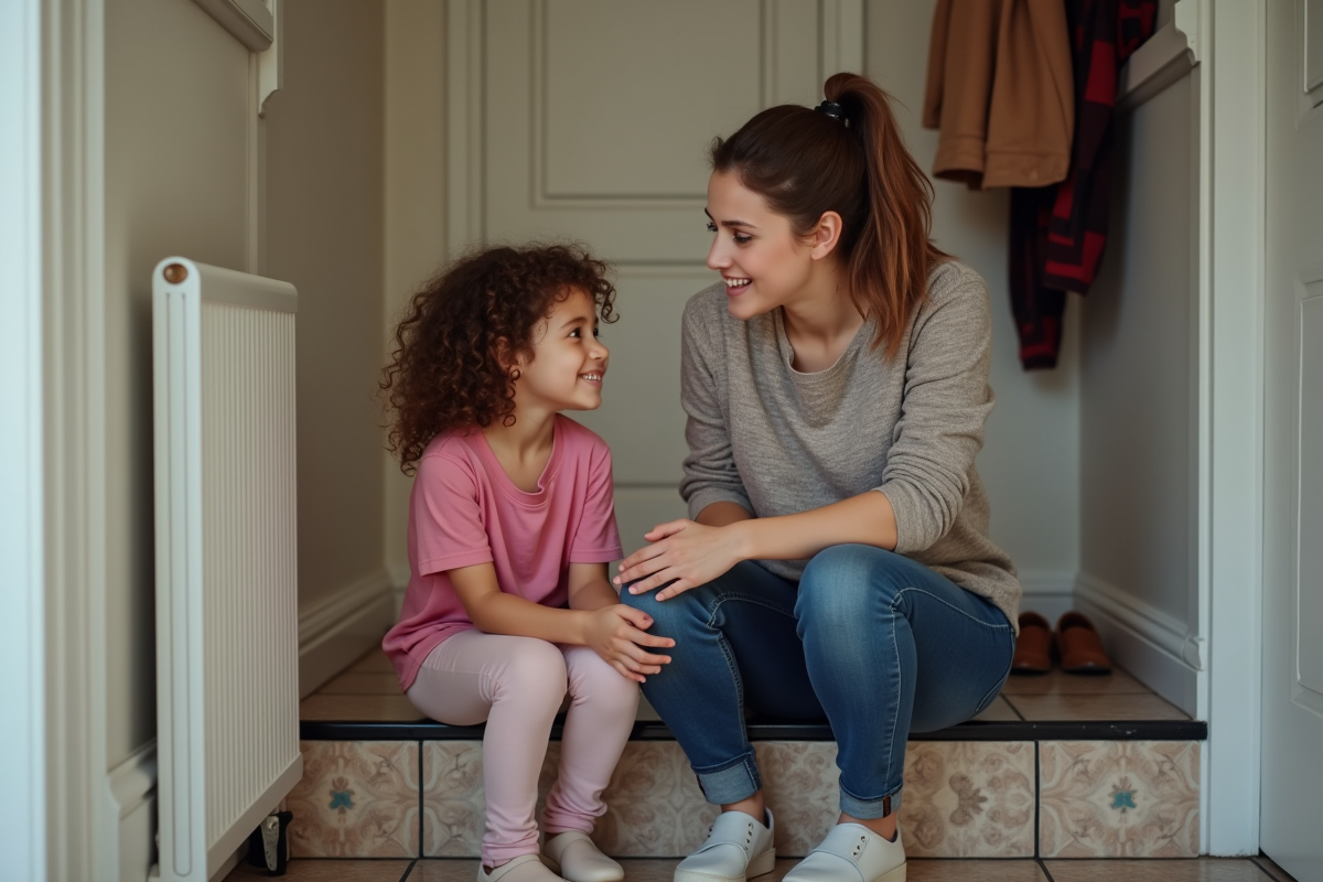 Fille de 7 ans en conversation avec sa mère dans l
