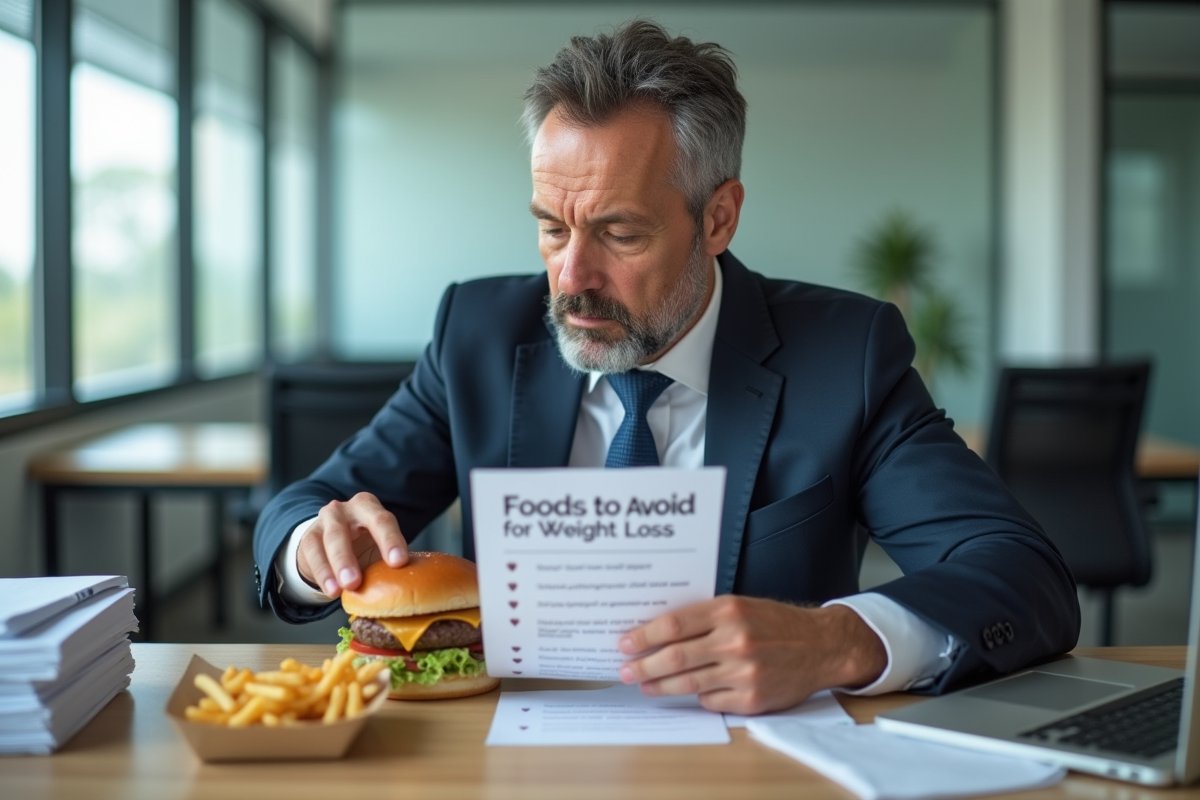 Homme d affaires repoussant un burger au bureau