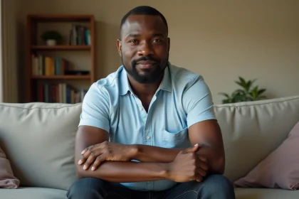 Homme noir contemplatif montrant sa peau jaunie sur le bras