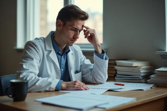 Jeune étudiant en médecine concentré à son bureau