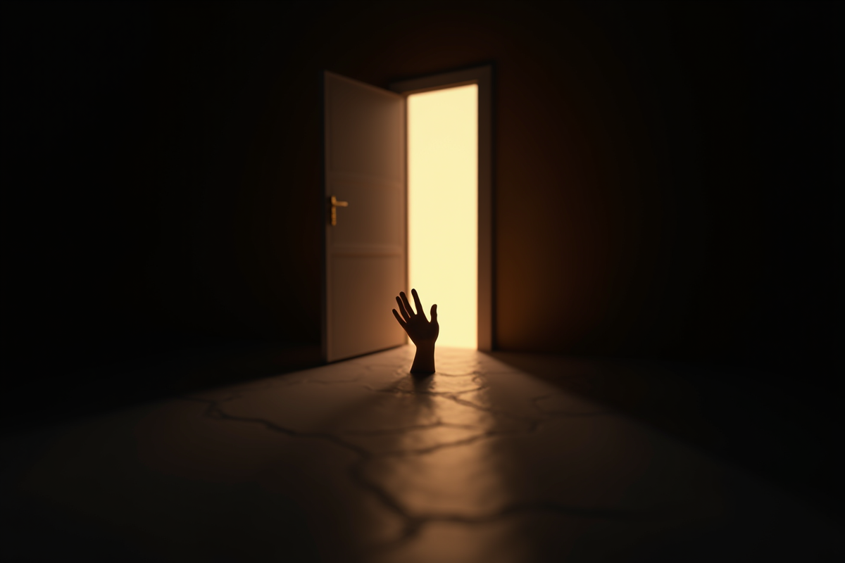 Main tendue vers une porte lumineuse symbolisant l