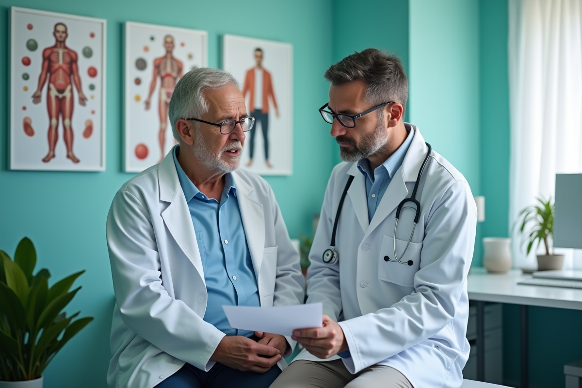 Medecin discutant avec un patient dans une clinique lumineuse