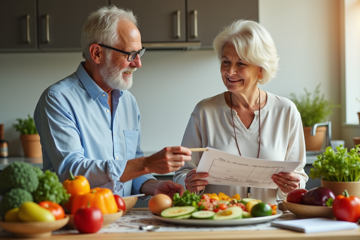 Nutritionniste montrant un plan repas équilibré à une femme
