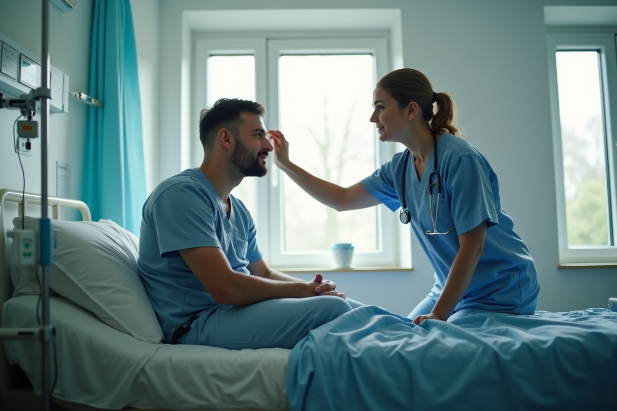 Homme confus recevant des soins dans une salle d