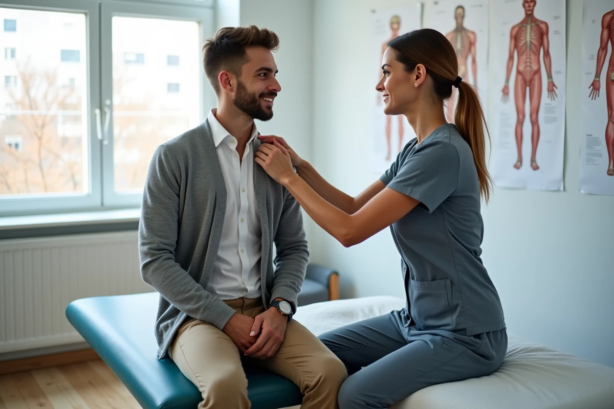 Examen de physiotherapie sur un jeune homme