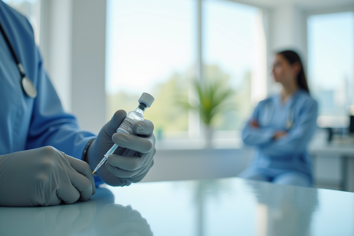 Professionnel médical préparant une seringue dans une clinique moderne
