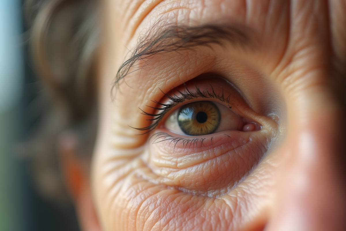 Zoom sur le regard d'une femme âgée avec rides naturelles
