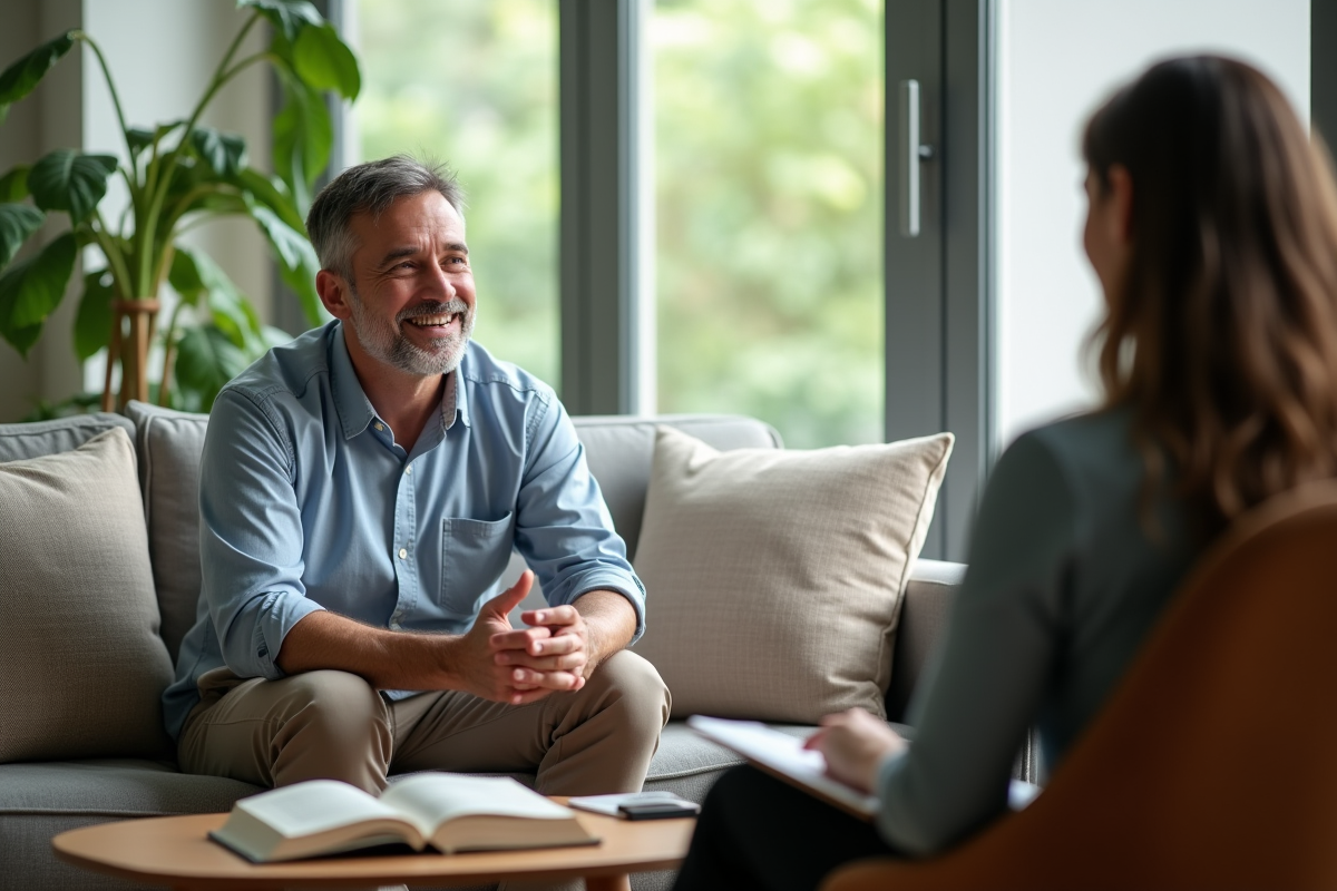 Sophrologue professionnel écoute un jeune adulte