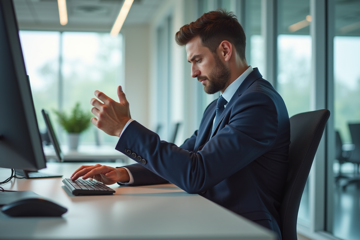 Employe de bureau souffrant de douleur au poignet au travail