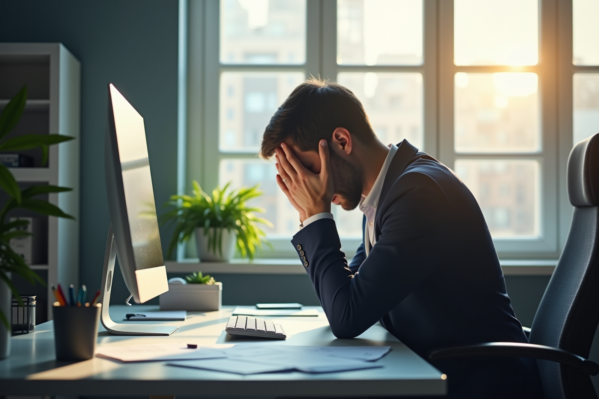 Employé de bureau fatigué au bureau lumineux